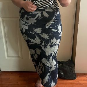 Straight maxi skirt with navy and gray detailing! Not sure about brand :)